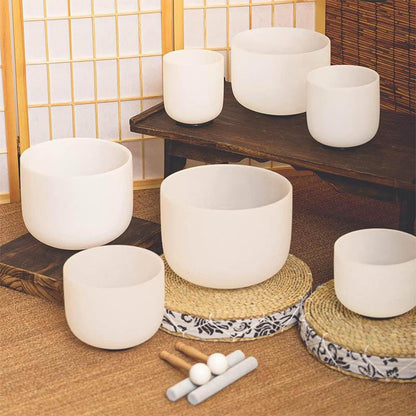 Classic White Frosted Crystal Singing Bowl Set - 7-Chakra Sound Healing