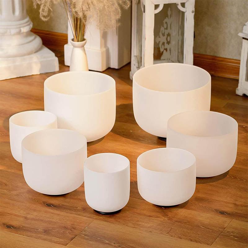 Classic White Frosted Crystal Singing Bowl Set - 7-Chakra Sound Healing