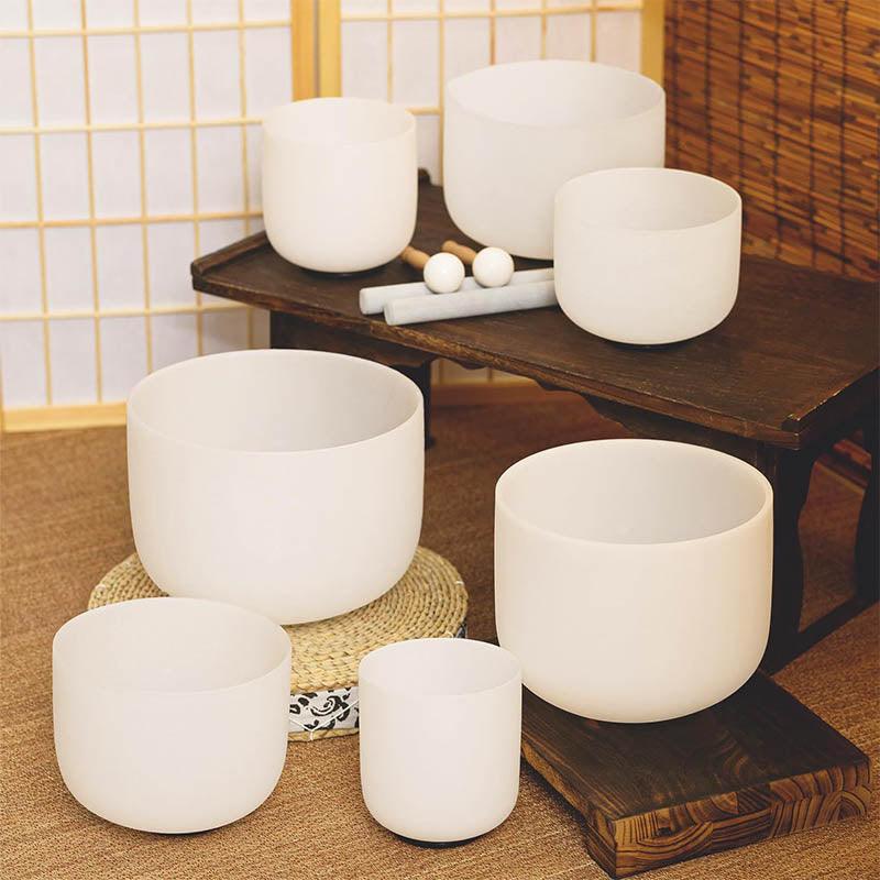 Classic White Frosted Crystal Singing Bowl Set - 7-Chakra Sound Healing