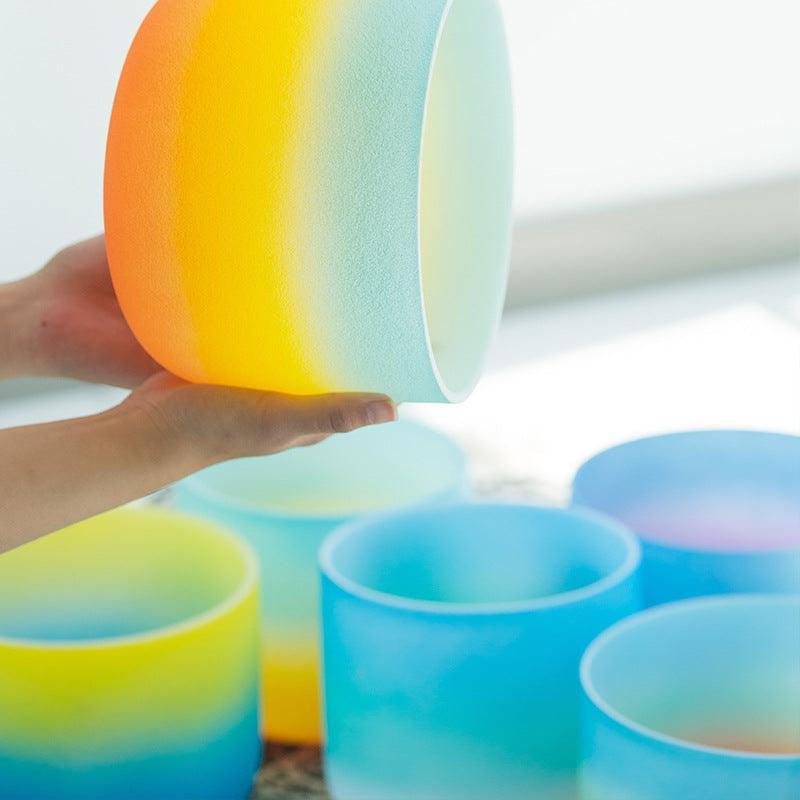Rainbow Colors 8" Colorful Crystal Singing Bowl Stress Relief, Meditation Sound Therapy