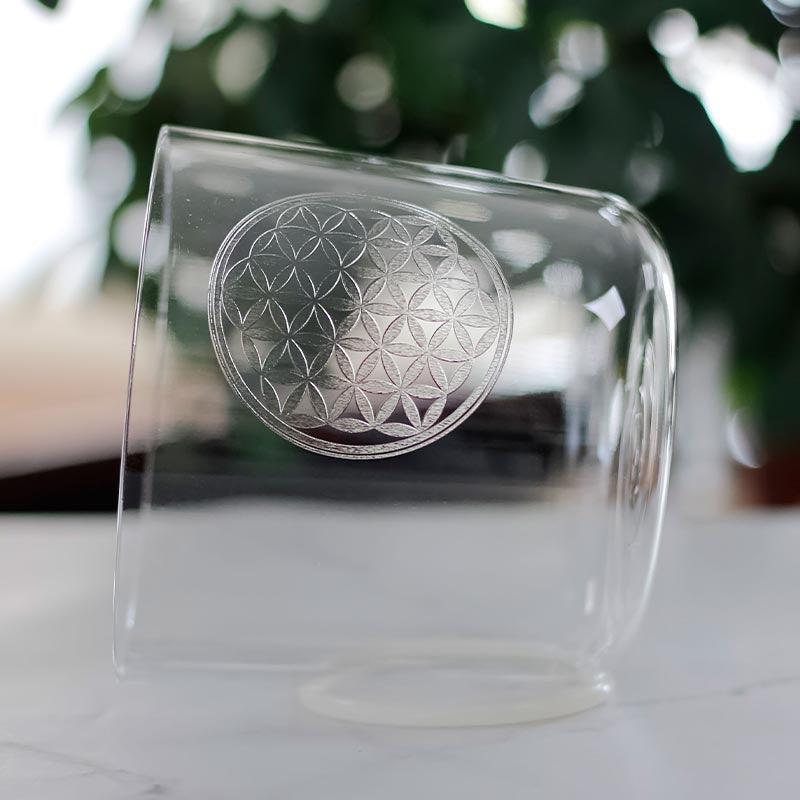 Clear Crystal Singing Bowl - Flower of Life Design - Meditation, Relaxation, Healing