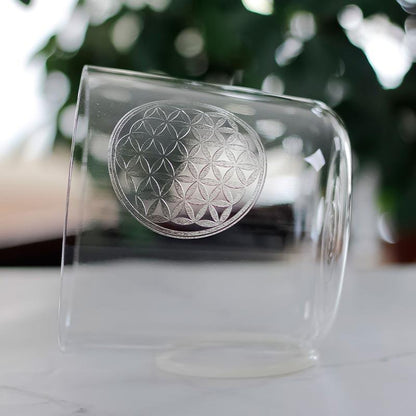Clear Crystal Singing Bowl - Flower of Life Design - Meditation, Relaxation, Healing