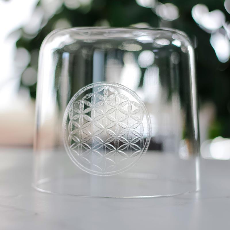 Clear Crystal Singing Bowl - Flower of Life Design - Meditation, Relaxation, Healing