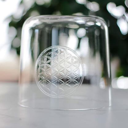 Clear Crystal Singing Bowl - Flower of Life Design - Meditation, Relaxation, Healing