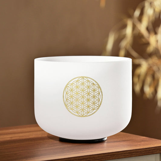 Flower of Life Crystal Singing Bowl Quartz White Frosted