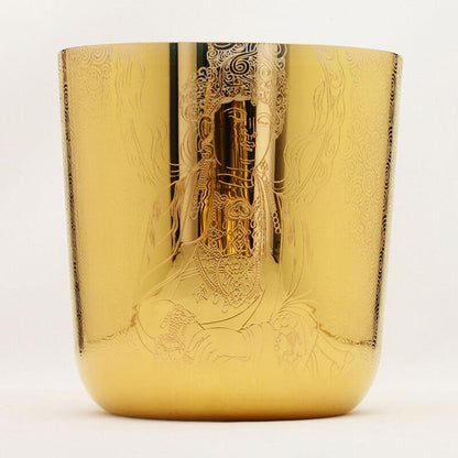 Golden OM Alchemy Singing Bowl: Relaxation, Sanskrit, Unique Floral Design