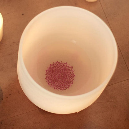 Classic White Frosted Crystal Sound Bowl Set with Chakra Sign Therapy, Sound Healing
