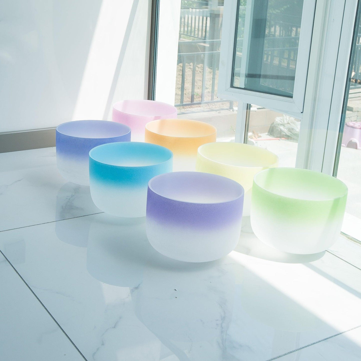 Crystal Singing Bowl Set Pastel Colors, Resonant Sounds, Meditation, Relaxation