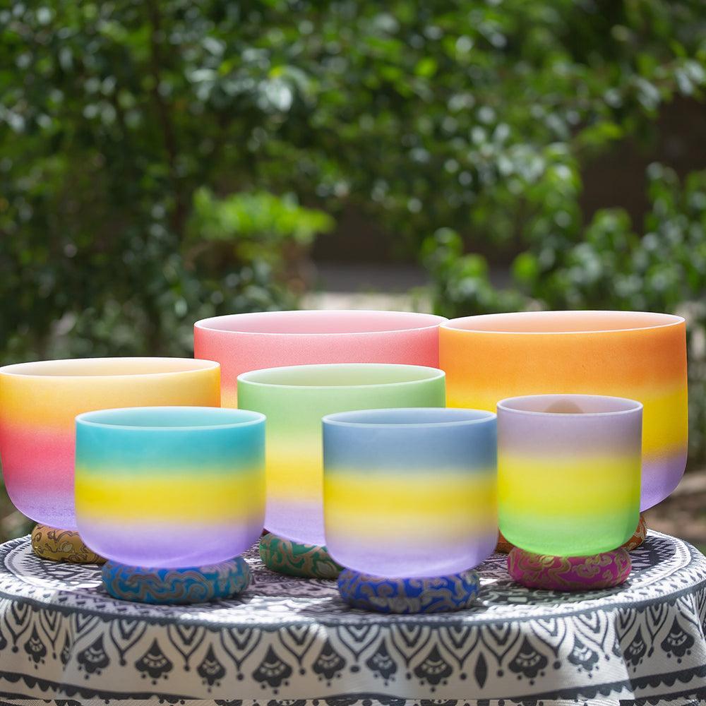 Crystal Singing Bowl Set Pastel Colors, Resonant Sounds, Meditation, Relaxation