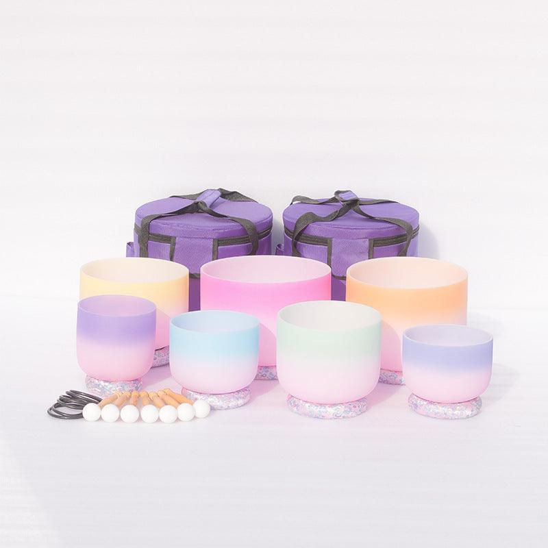 Crystal Singing Bowl Set Pastel Colors, Resonant Sounds, Meditation, Relaxation