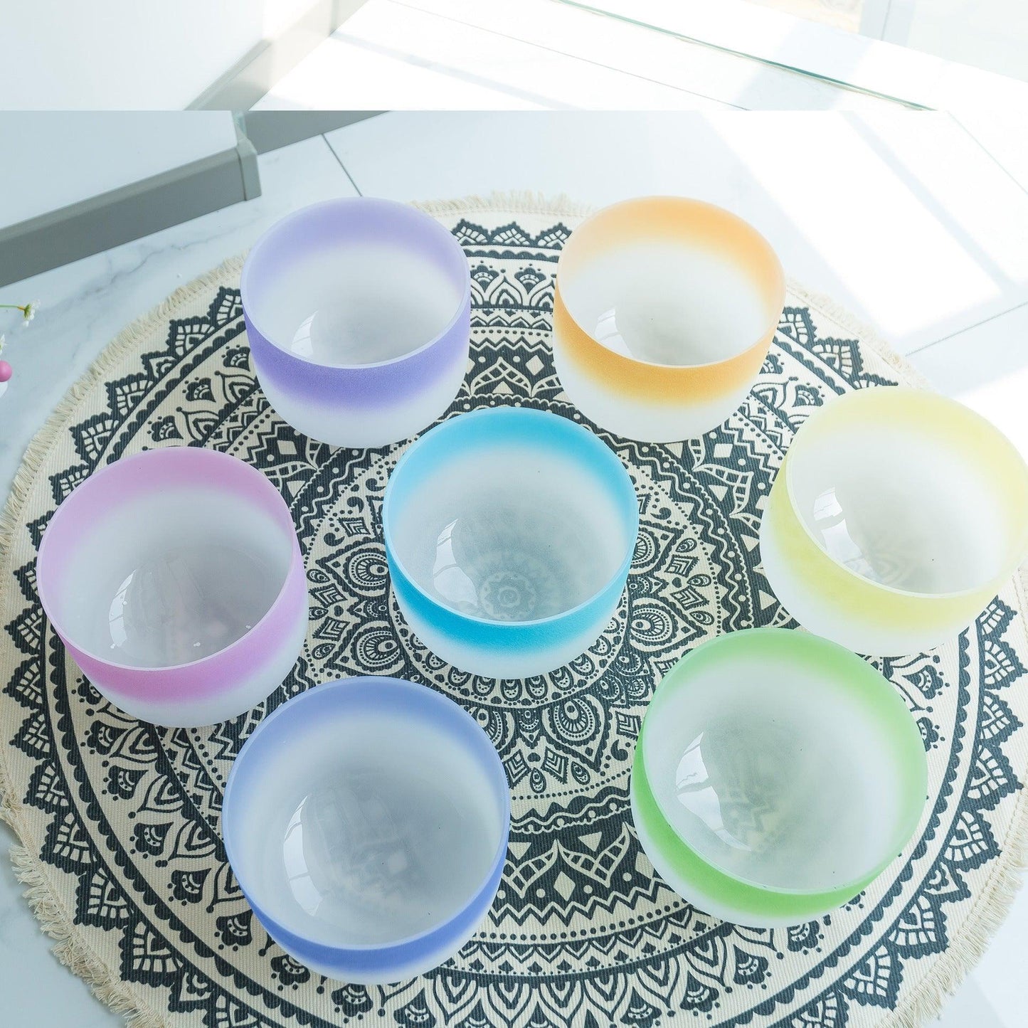Crystal Singing Bowl Set Pastel Colors, Resonant Sounds, Meditation, Relaxation