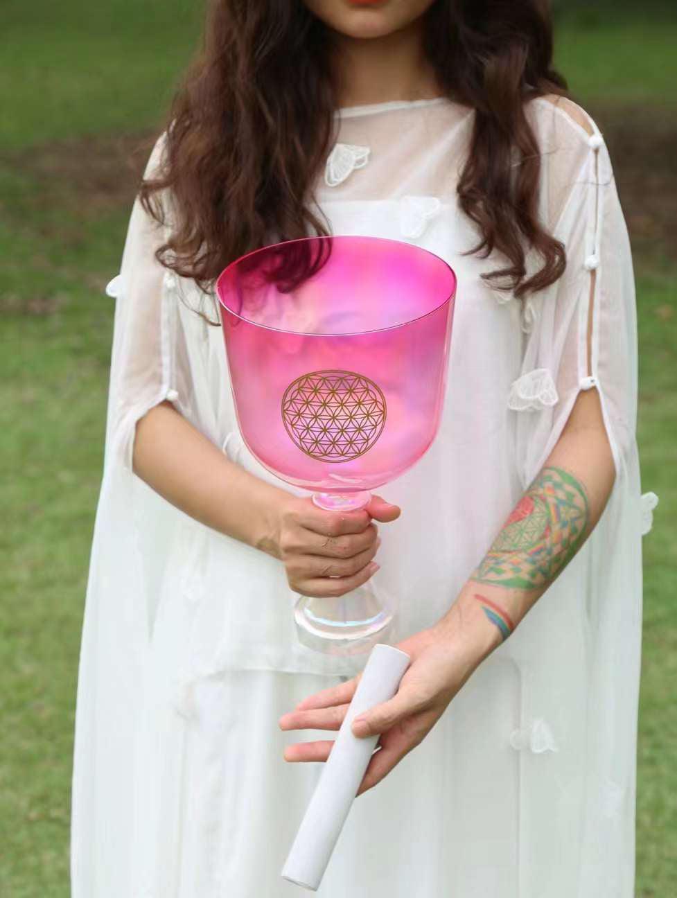 Pink Purple Chalice: Flower of Life Design Healing Resonance - Ceremonial Elegance Gift‌