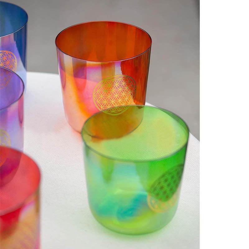 Clear Crystal Bowl Set With Flower of Life Sacred Geometry Art for Meditation Healing