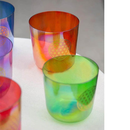 Clear Crystal Bowl Set With Flower of Life Sacred Geometry Art for Meditation Healing